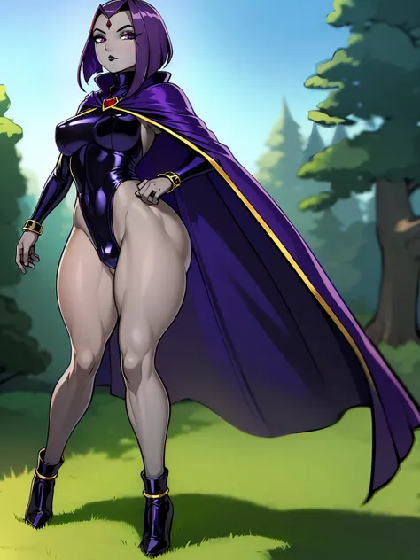 (solo:1.1),(masterpiece), (best quality:1.3), ultra detailed, intricate, professional art, digital art, absurdres, shadraven, (Full body view:1.1), 1girl, solo, (grey skin:1.4), dark purple hair, bob hair, purple eyes, hips wider than shoulders, pear shape...