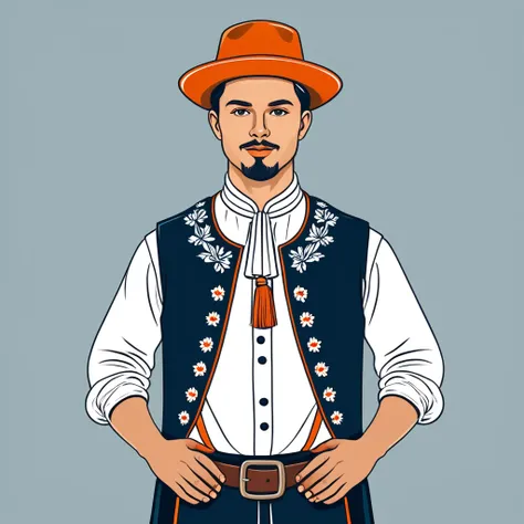 man in netherlands folk outfit, vector graphics, strong contours
