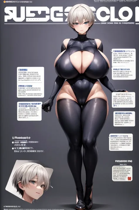 (masterpiece), (precise details), (High resolution),(Super high quality),8k,(NSFW), (Rebis style), (perfect Full Body), (Character - Uzaki Hana), (Silver_short hair), {perfect facial expression}, ((Sexy body)), {bimbo:1.8}, (((Ultra-Gigantic breasts))), (r...