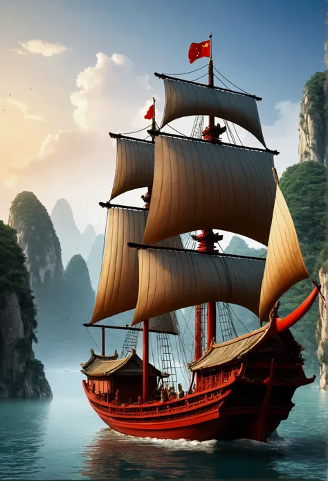 Chinese Ancient Times，A small sailing ship