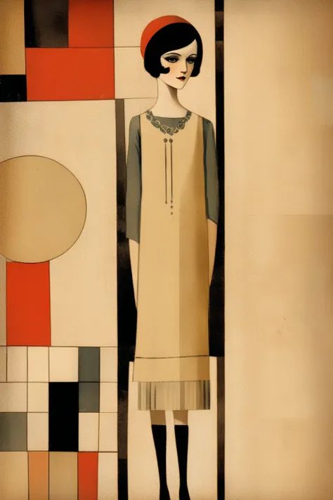 Gabriel Pacheco Style - 1926 Bauhaus Label, Young woman in 1920s fashion design, Crop animation, figure