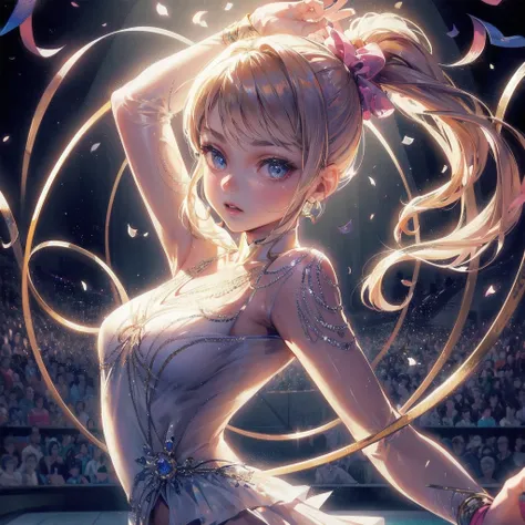  masterpiece, (textured skin), best quality, gorgeous beautiful girl, (a female rhythmic gymnastics athlete), detailed clothes,large breasts,narrow waist,, (beautiful face), cinematic lighting, (at rhythmic gymnastics venue ),