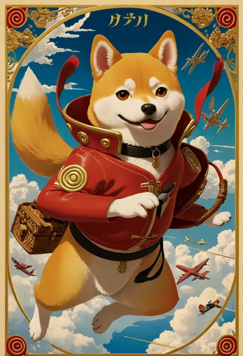 Ghibli　fly in the sky　Shiba Inu