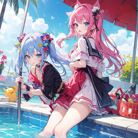 anime cute girl pool
