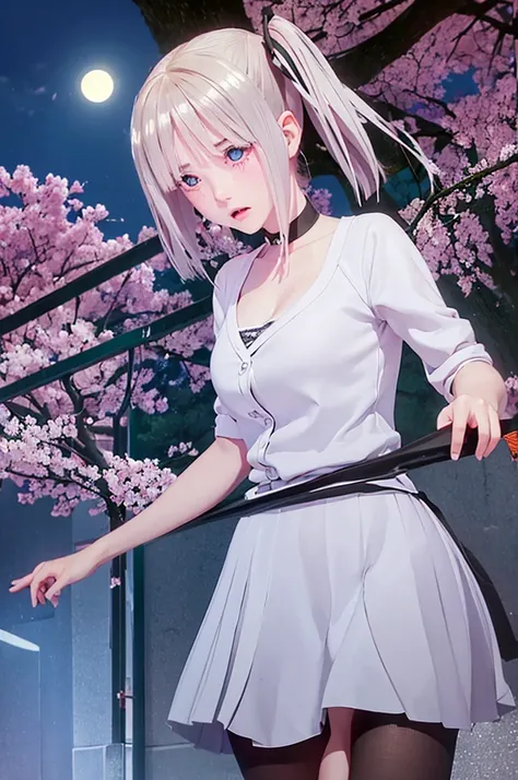 One girl,masterpiece,Highest quality,Blonde,stockings,Checked skirt),Short skirt JK,,Are standing,In total length,Medium chest,Very detailed,[[Realistic]],Beautiful and attractive anime teen,Enchanting anime girl,Swinging skirt,blue eyes, hair ornaments, H...