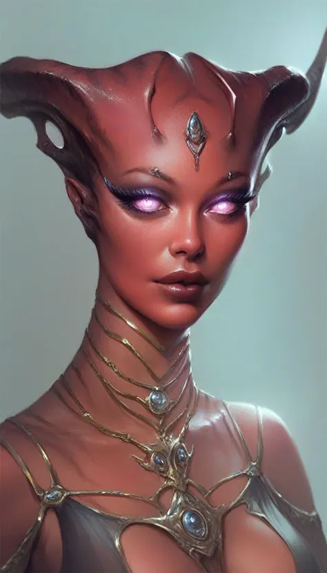 a muscular and sexy naked female red skin alien, beautiful detailed eyes, beautiful detailed lips, extremely detailed eyes and f...