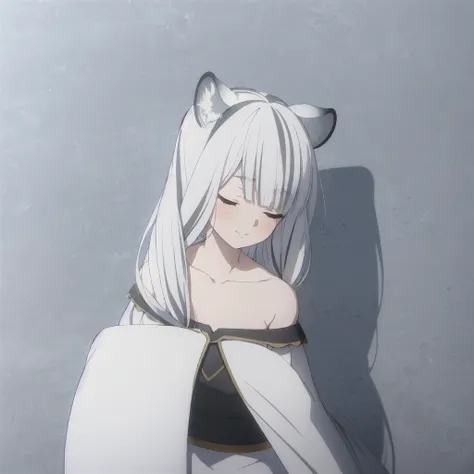 ((masterpiece)), (best quality), (ultra-detailed), photorealistic, (best illustration), ((an extremely delicate and beautiful)), 1girl, solo, long hair, tiger ears, [:tiger tail under:0.2], white hair, two-tone hair, lying on stomach, on bed, tired, white ...