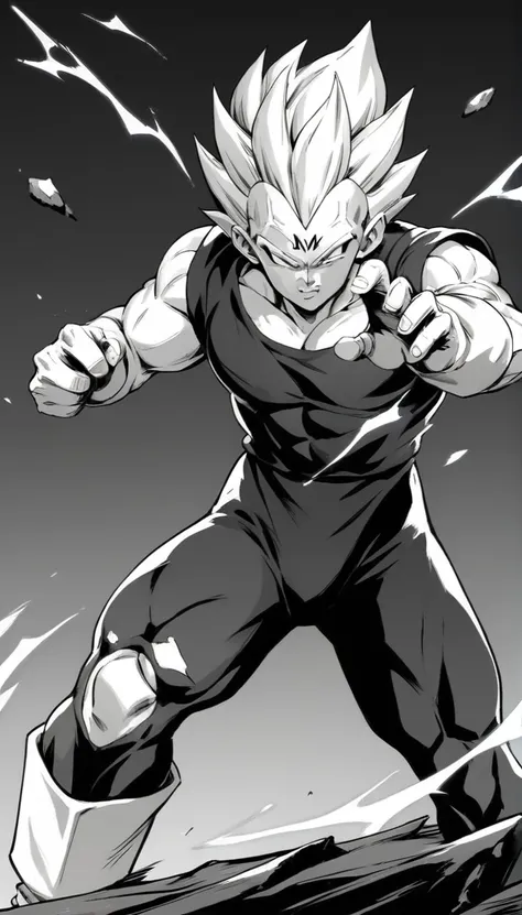 score_9, source_anime, score_8_up, score_7_up, black and white, lineart, drawing, sketch, 1boy, solo, ,   majin dramatic lightin...