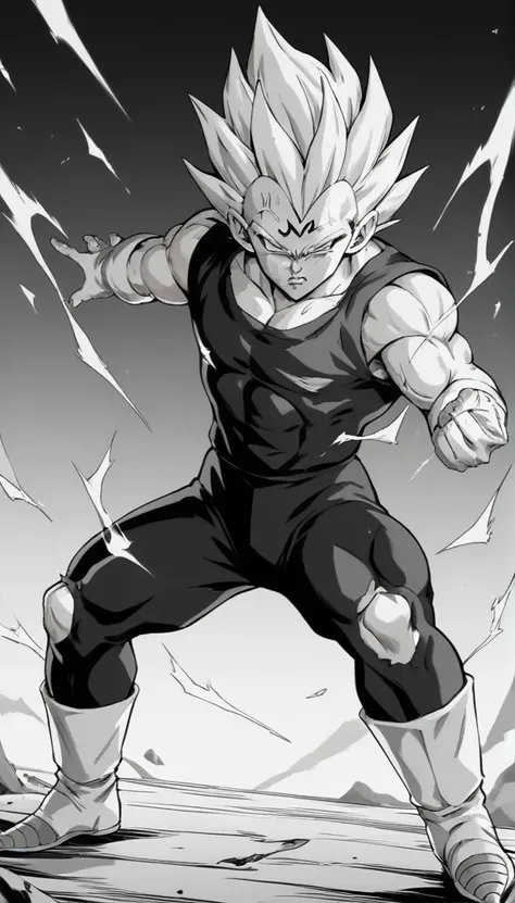 score_9, source_anime, score_8_up, score_7_up, black and white, lineart, drawing, sketch, 1boy, solo, ,   majin dramatic lightin...