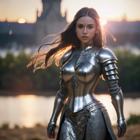 (masterpiece), (extremely intricate:1.3), (realistic), portrait of a girl, the most beautiful in the world, (medieval armor), metal reflections, upper body, outdoors, intense sunlight, far away castle, professional photograph of a stunning woman detailed, ...