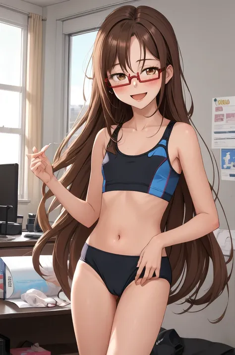 Highest quality, masterpiece, High resolution, (alone),  {full moon_Fleet Collection:1.15}, Long Hair, Brown Hair, Glasses, brown_eye, red-framed_Glasses, semi-rimless_Glasses, Crescent Moon, black_Seraphim, blush, Under Rim_Glasses, One girl, Closed_eye, ...