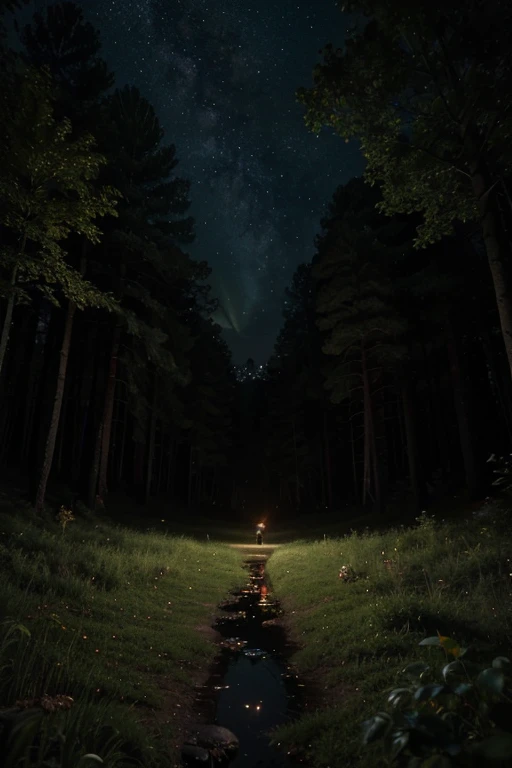 *drawing*: An enchanted forest with tall, leafy trees and a starry sky.
*drawing*: A firefly flying over the lake, with a magical light reflecting in the water and Rufus the frog appearing.
*drawing*: A firefly following a path of stars in the night sky.
*...