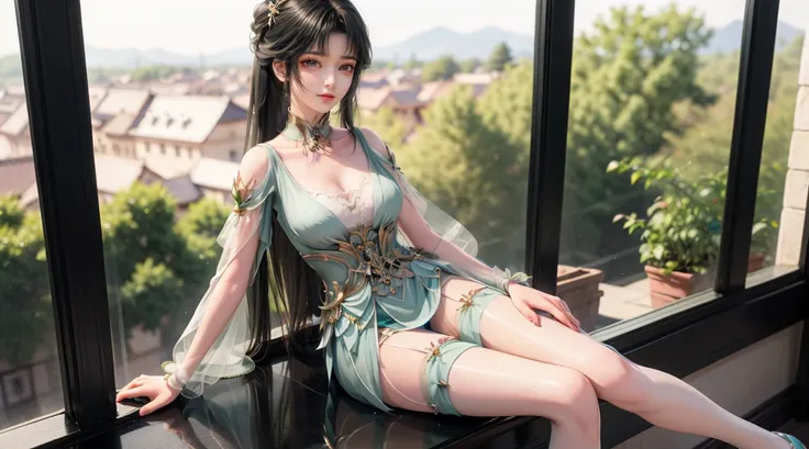 arad woman in dress sitting on windowsill, cute anime waifu in a nice dress, trending on cgstation, 8k high quality detailed art...