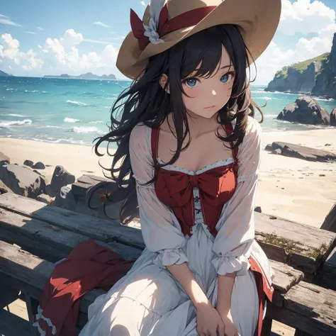 masterpiece, best quality, solo,1girl,looking at viewer,outdoor, cowboy shot,sea,anime style,
 anne