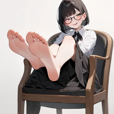 masterpiece, highest quality, so beautiful, absurd,
one girl, alone, black hair, bobcut,
thermont 16a, glasses, 
collared shirt,...