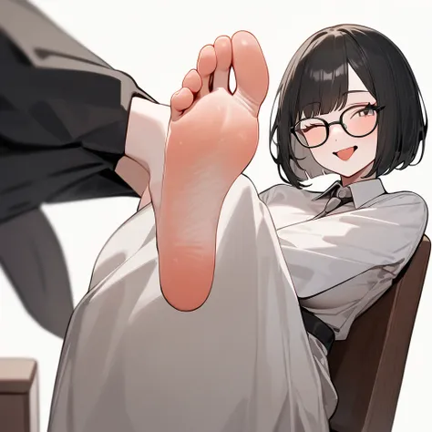 masterpiece, highest quality, so beautiful, absurd,
one girl, alone, black hair, bobcut,
thermont 16a, glasses, 
collared shirt,...