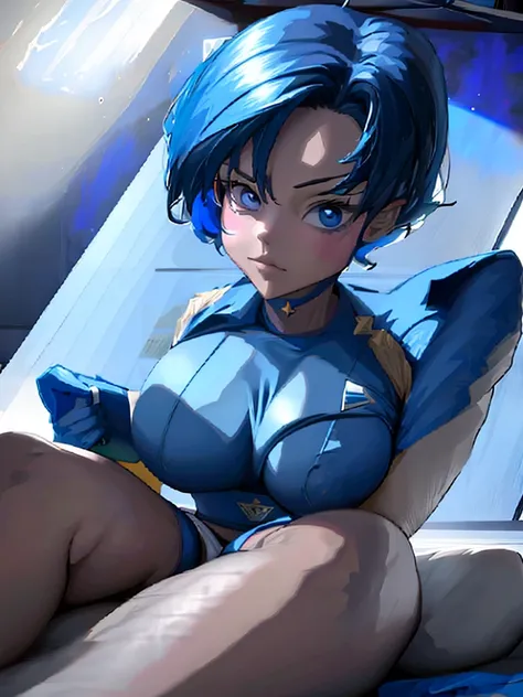 sailor mercury in full police  suit,long blue hair,blue power ranger, hurricane ,sexy goth woman big breast, character sheet,ins...