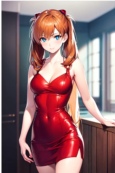 {Neon Genesis Evangelion, Asuka Langley:1.9}, 8k, Best Quality, Super detailed, It is high resolution., Highly detailed CG, Clear, Best aesthetic, Great shading, (Photorealistic:1.3), High contrast, Ultra-thin illustration, Shrinkage rate, Beautiful detail...