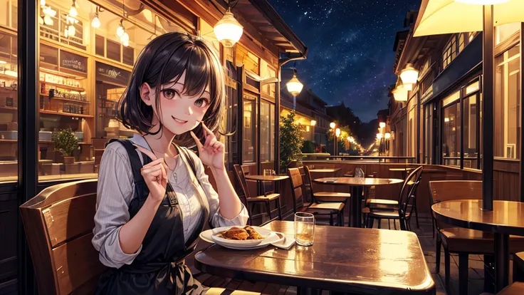 (Original photo, Highest quality), 1 girl,  Lisa, night,Cafe, smile,
Satosh Khan&#39;Art Style