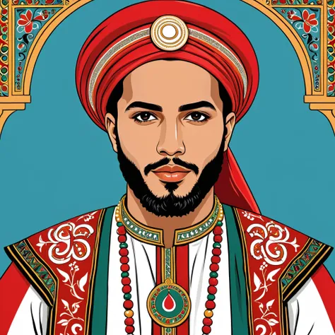 man in tunisia folk outfit, vector graphics, strong contours
