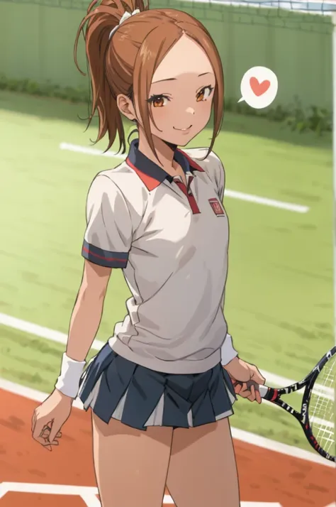 miyoshi kaya, light brown hair, high ponytail,orange eyes, parted bangs, forehead,
 1girl,solo,looking at viewer, ,evil smile,,,...