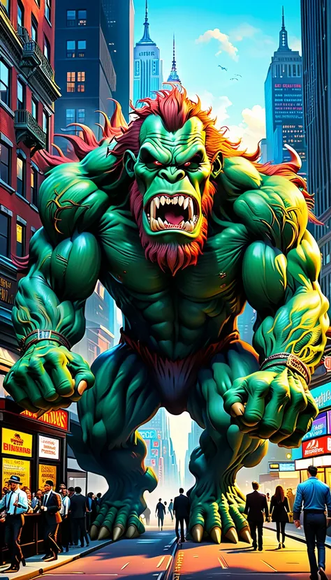 Giant monster, At the club, Entering New York City, People who are scared and run away々, Cinematic, Very detailed, Boris Vallejo style.
