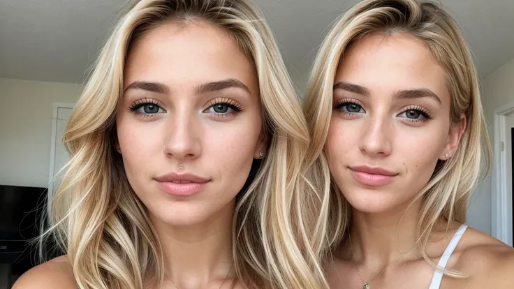 a woman in her twenties with blond hair, brown eyes, a pretty nose, pretty eyes and perfect lips ou on voit sont corps et quel fait des pose pour des image instagram 