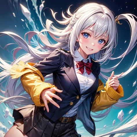 middle School girls，smile，Superpowered girl，Gravity operation，Gravity，Beautiful girls，ＳＦfashion，evolution，Beyond，8k，Angelic beautiful girl，fur jacket，uniform，cardigan，Light novel，blazer，I&#39;m horny，Best Quality，perfectionな女の子，Super cute girl，Long Hair、Sh...