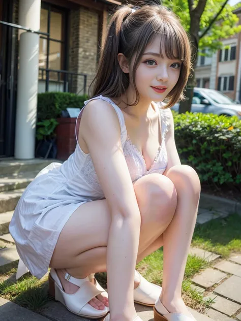 italian woman in alafe sitting on the ground with legs crossed, red lips,pretty face with arms and legs, Korean Girl, chiho, young and cute girl, the anime girl is crouching, Round thighs, Casual pose, Young Pretty Gravure Idol, 19-year-old girl, Sitting o...