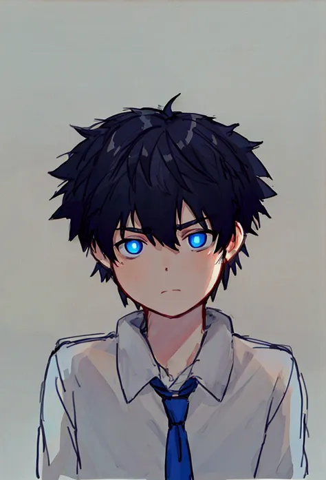 boy, short hairstyle, blue-black hair, blue eyes