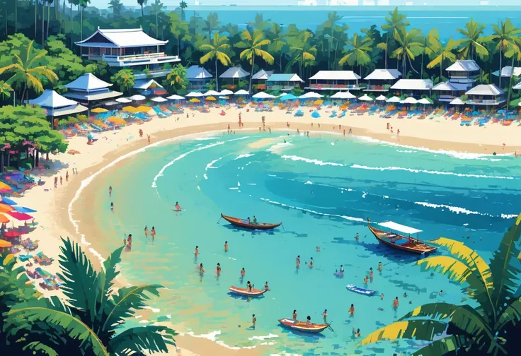 Pixel art，Thai Artist、Gil Vrubel uses colorful brushstrokeidsummer beach。Resort Mood。