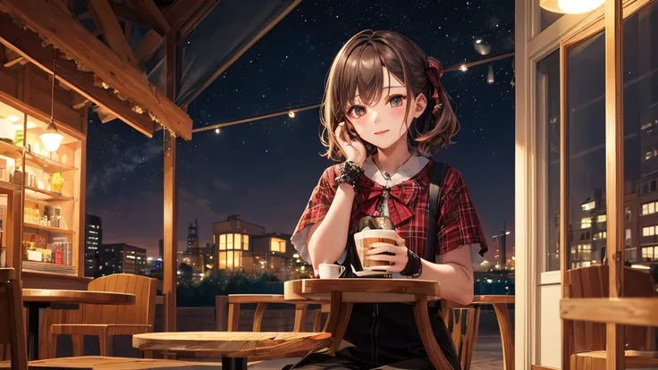 (Original photo, Highest quality), 1 girl, Lisa, night,Cafe, relax, Satosh Khan&#39;Art Style