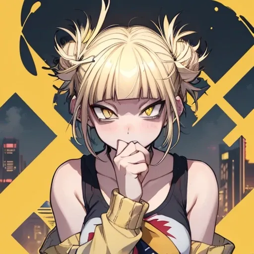 (himiko toga),(from boku no hero academia),(short blonde hair with two messy pulps in the hair and yellow eyes with cat pupils),...