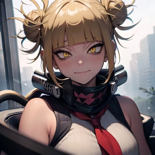 (himiko toga),(from boku no hero academia),(short blonde hair with two messy pulps in the hair and yellow eyes with cat pupils),...