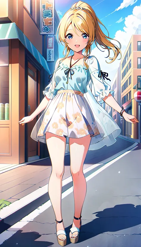 18-year-old adult woman, Eri Ayase, full body, wearing clothes for going out in the city in midsummer, medium chest, id_eli_ayase, city background, 8k