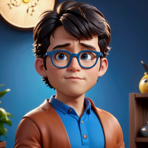 Cartoon character of a man wearing black glasses and a blue shirt, um personagem animado, Caractere estilizado, animation style rendering, 3D estilizado, Arnold Maya render, 3 d render stylized, toon render keyshot, Personagem 3D, Personagem 3D, 3d renderi...