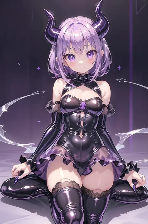 1girl,solo,cowboy shot,standing,(purple hair:1.2),short hair,ahoge,antenna hair, bangs,hair between eyes,(yellow eyes:1.2),symbol-shaped pupils,star-shaped pupils,(beautiful fingers:1.4),(perfect anatomy:1.4),(arms_behind_back:1.6),(cold_shoulder:1.2),(pur...