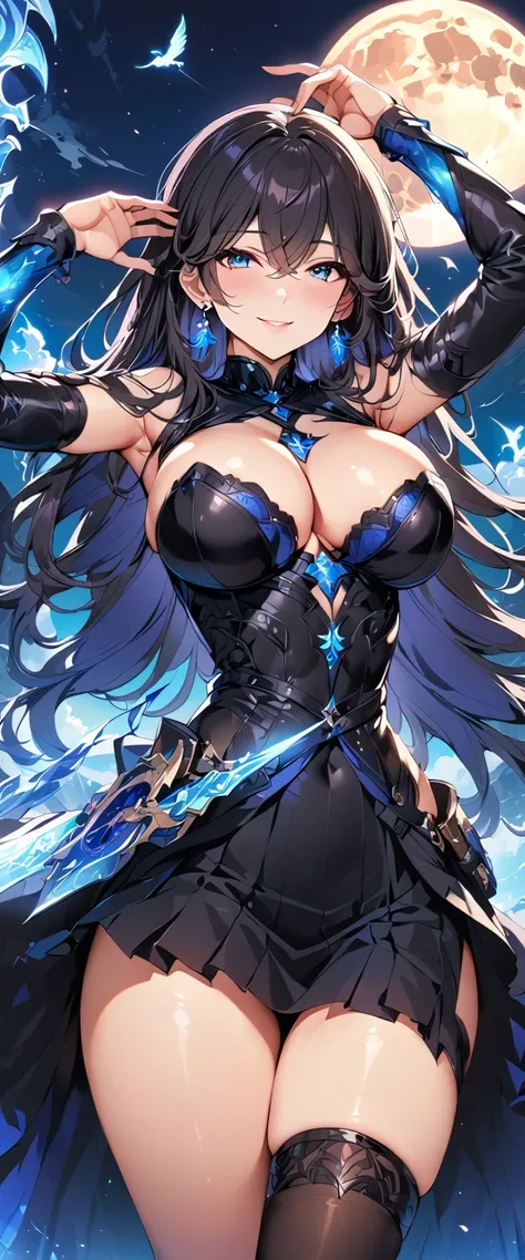 (Highest quality),(masterpiece), 8k,Very detailed, Detailed light, Best Shadow,Detailed reflective eyes, Beautiful Eyes, Very detailedな顔,Shiny Hair,sexy,Big Breasts,Charm,One person,Medium gloss,Black Hair,Inner hair color blue,blue eyes,Fantasy,Glass Art,...