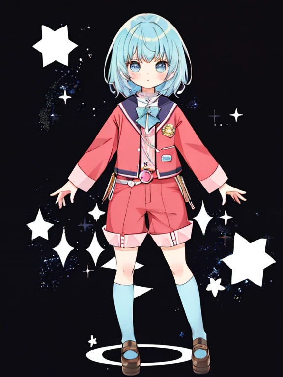 Magical girl　girl　Primary school students　Young Girl　小さいgirl　Height: 130cm　Standing picture Simple design　spats　hot pants　Perfect Suit　Short hair　Hair is light blue
