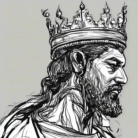 king，profile，stick drawing style，line，super detail，wearing a crown