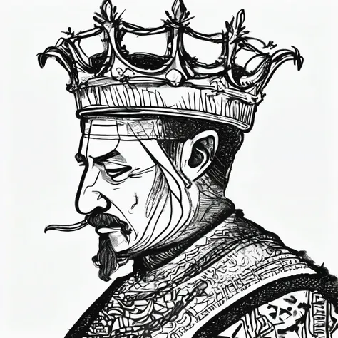 king，profile，stick drawing style，line，super detail，wearing a crown