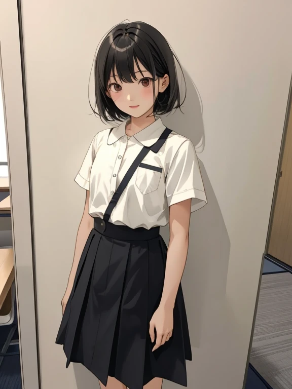 Hajime Ueda　girl　Primary school students　Young Girl　小さいgirl　Height: 130cm　Standing picture Simple design　The dress is a one-piece　Short hair　Hair is black　Red eyes
