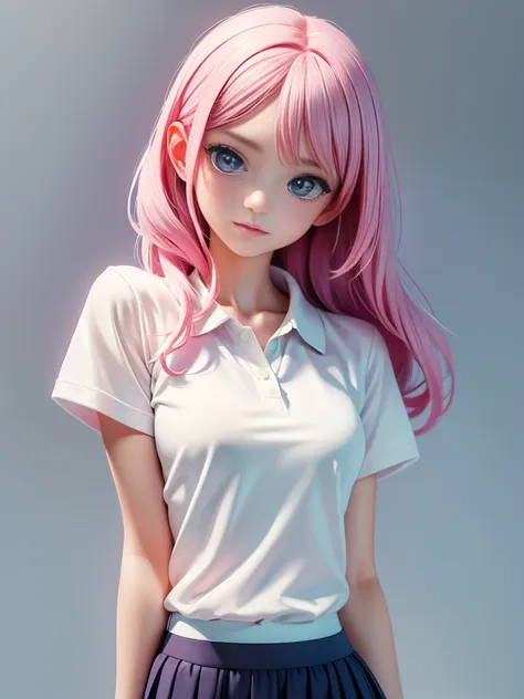 pretty girl, Wearing a bright white polo shirt, In the style of a soft aurora punk color palette, Anime illustration of her face, Animated GIFs, Hand-drawn animation, Attractive sketch, Soft and bright, A vague romanticism, Super Plain Style,skirt，bra