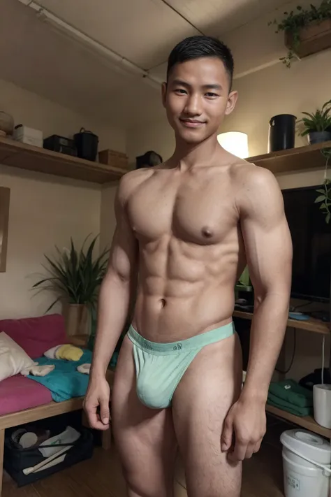 boy, (Black Eyes), happy smile,Thai boy,14 years old,Wear glasses,man hot nerd,young, firm body, slender, skinny boy body build, child-like,Thai Teenage boy,Close-up photo,full body photo ,RAW Photo,photo of a hansome man,alpha male, huge biceps, ripped ab...