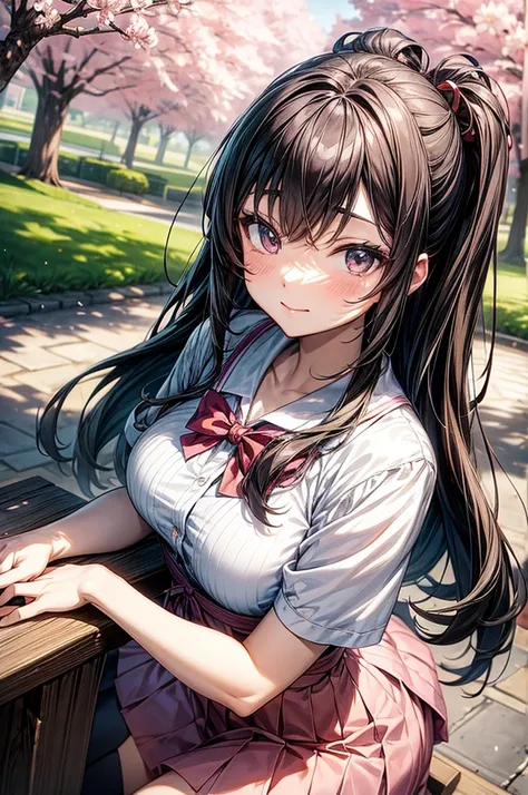 An anime girl warking in the park surround with cherry blossom