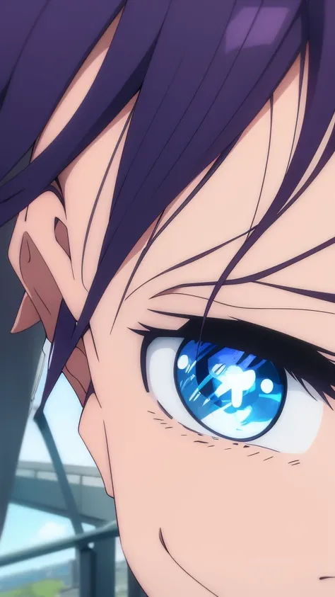 
a high quality 16K close up shot of Gojo Satoru, powerful smirk and water dropplets on his face and falling, well lit, beautiful purple neon themed jungle environment, lightnin