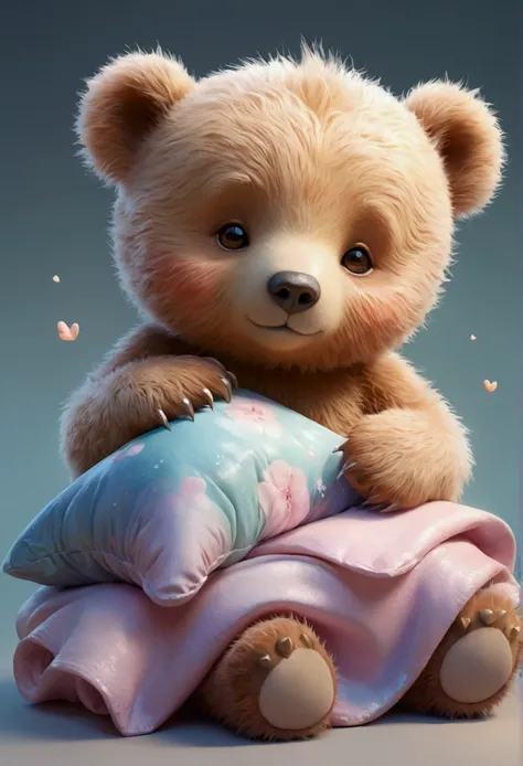 Beautiful little bear, Volumetric Light, Ultra-realistic, Intricate details, shape, Painting, watercolor, Cute Chibi, Sleep, close your eyes，ah!, Shallow depth of field, Pastel Color Palette, Soft lighting, minimum, Modern, Digital Painting, Lois van Baerl...