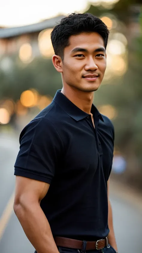 Thai man ,man，He is about 30 years old..，Rough and handsome appearance，large breastsj，Big waistline，buzz cut, angry, sullen, best quality, Masterpiece，（Have muscles：4.5），(best quality,high resolution,Masterpiece:1.2),The eyes are natural and delicate..,1 p...