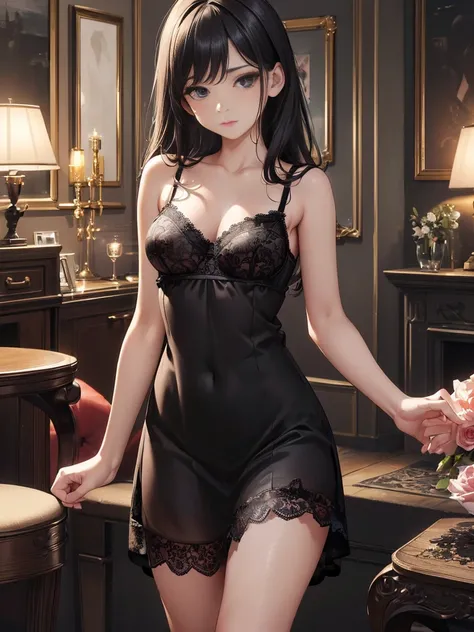 Panties, (bra:0.5),(Highly detailed CG 8k wallpaper, masterpiece, Highest quality, Super detailed), (Better lighting, Better Shadows, Very delicate and beautiful), Beautiful woman, Very sexy body, Detailed small breasts, Look straight into the camera, With...