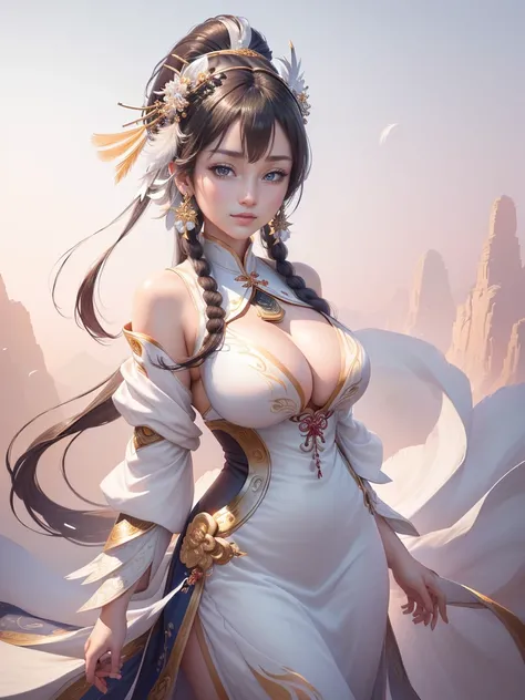 anime lady in a silver dress with a feather on her head, yun ling, inspired by Li Mei-shu, full body xianxia, highly detailed exquisite fanart, inspired by Pu Hua, inspired by Ju Lian, yang qi, lei min, Highly detailed CG unit 8k wallpaper, masterpiece, Hi...